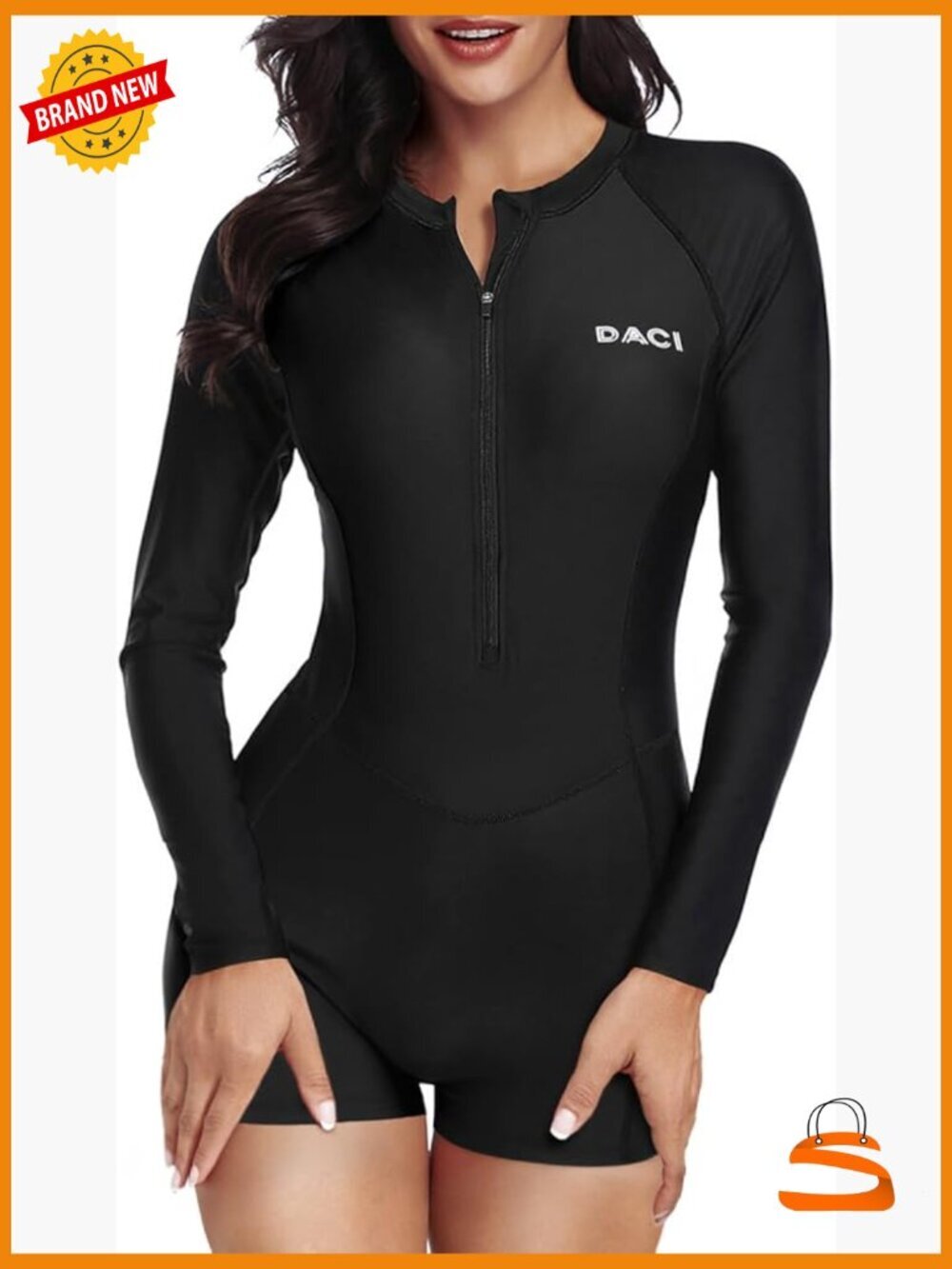 Long Sleeve Rash Guard One Piece Boyleg Swimsuit UPF 50+ Front Zip